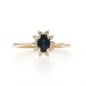 Yellow Gold Sapphire Diamond Halo Ring - 14k Oval .46ctw